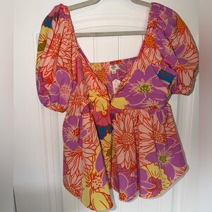 Entro Pink and Yellow Floral Blouse
